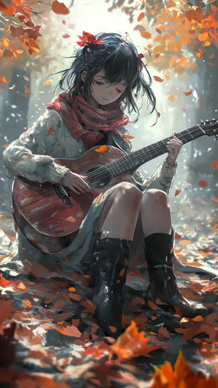 Girl With A Guitar Art HD Anime Wallpaper