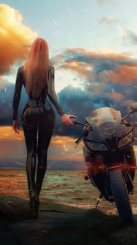Girl With Bike Stylish Anime Wallpaper
