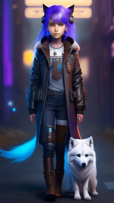 Anime Girl With Dog Phone Wallpaper