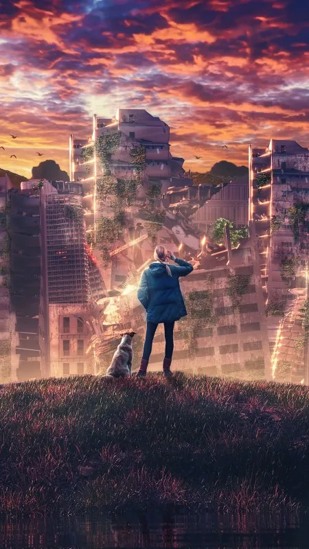 Anime Girl With Dog Wallpaper