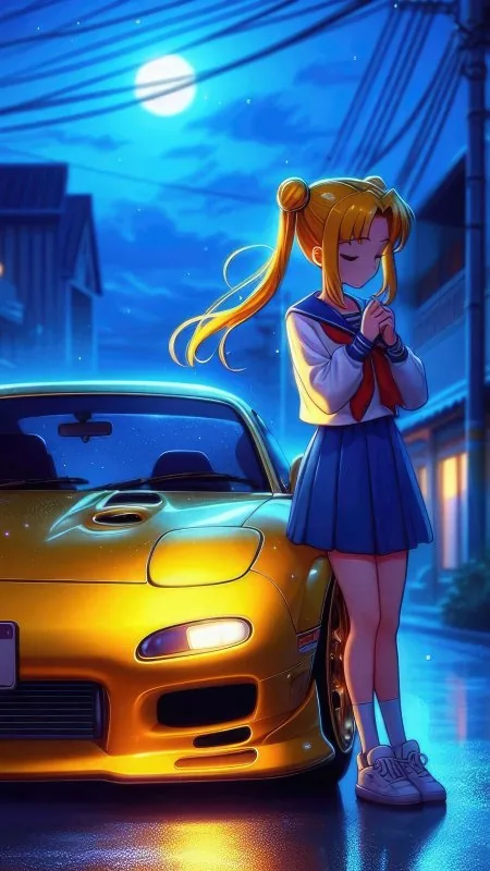 Anime Girl With Mazda Rx Phone Wallpaper