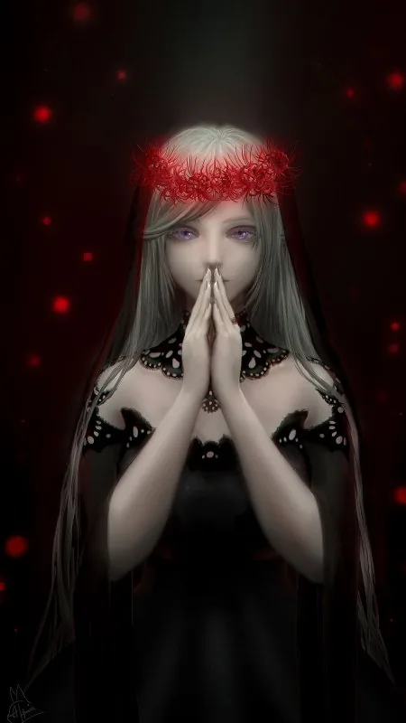 Gothic Maiden Red Lilies Anime Wallpaper