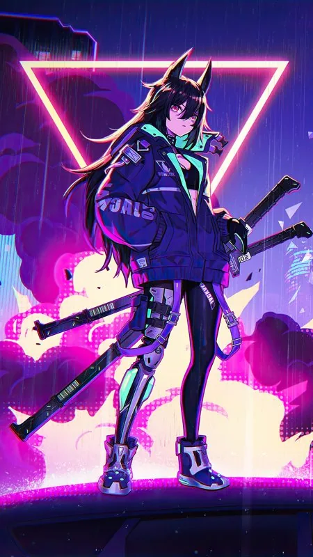 Katana Anime Girl Neon HD Wallpaper