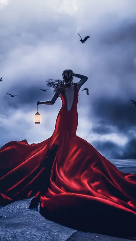 Anime Lost In Night Girl Red Dress Wallpaper