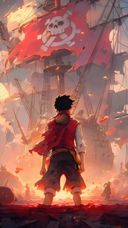 Luffy Facing Pirate Ship Anime Wallpaper