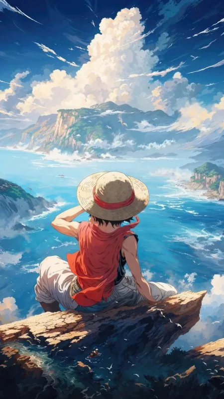 Luffy Overlooking Turquoise Sea Anime Wallpaper