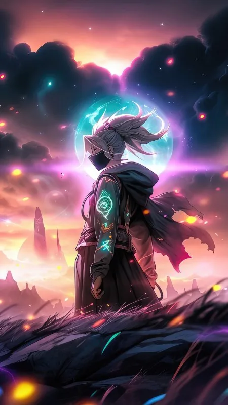 Masked Warrior Glowing Runes Anime Wallpaper