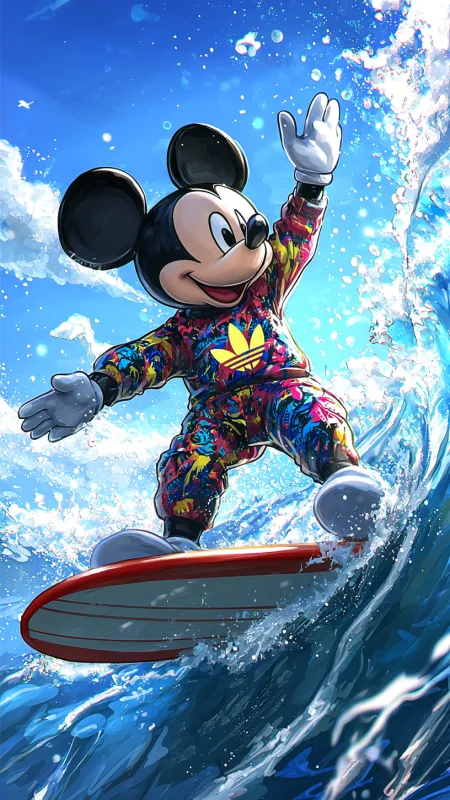 Mickey Mouse Riding A Surfboard Cartoon HD Anime Wallpaper