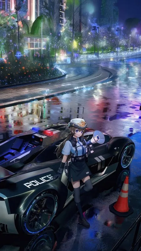 Anime Police Girl Phone Wallpaper