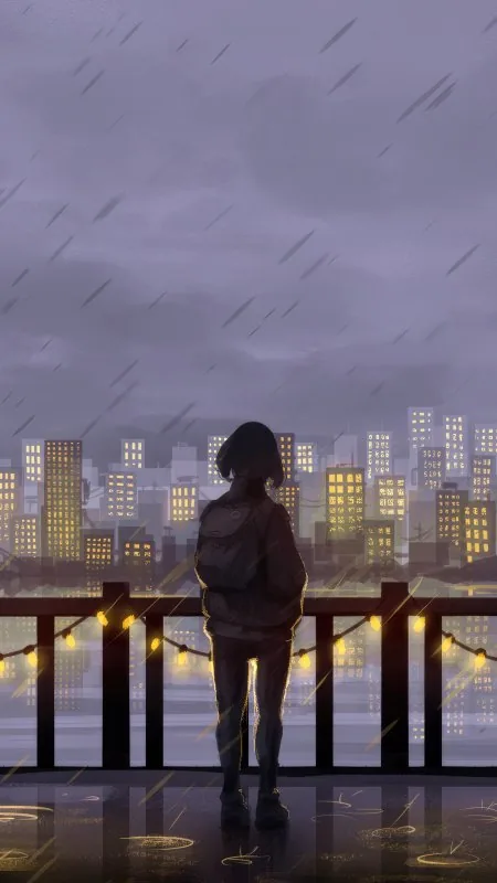 Rainy City And Thoughts Anime Girl HD Wallpaper