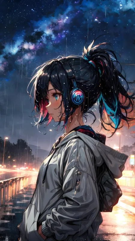 Rainy Road Serenade Anime Girl Wallpaper
