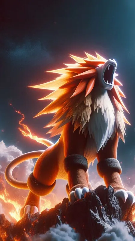 Roaring Entei Fiery Mane Anime Wallpaper