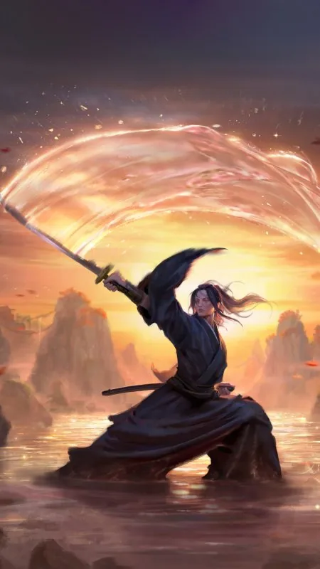 Samurai Sunset Blade Sweep Anime Wallpaper