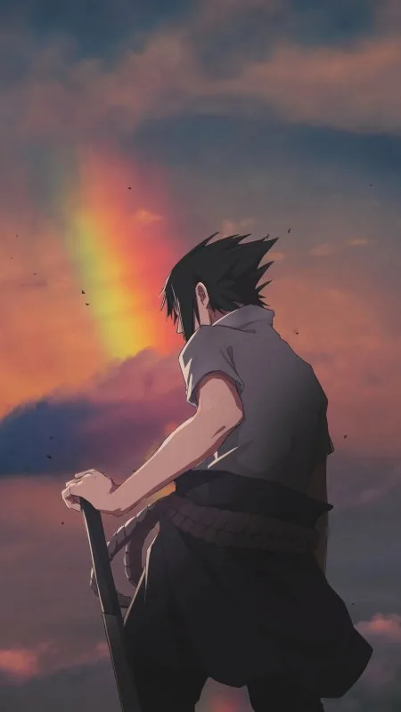 Sasuke Under Rainbow Sky Anime Wallpaper