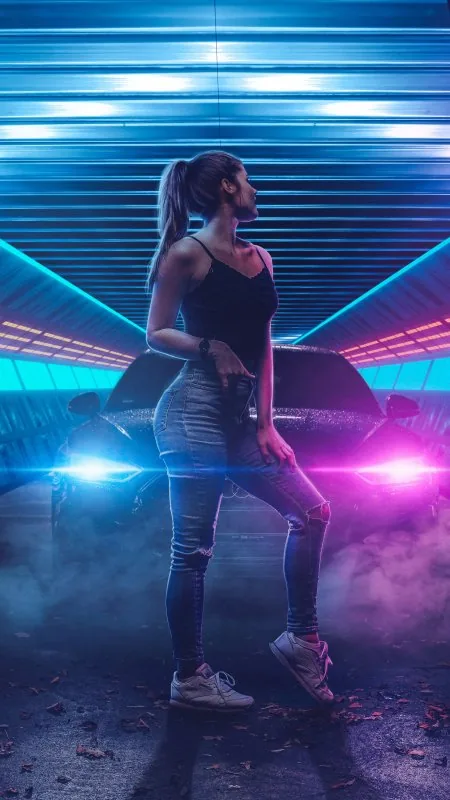 Scifi Girl Jeans Lights Neon Cars HD Anime Wallpaper
