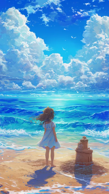 Sea On The Beach A Anime Wallpaper