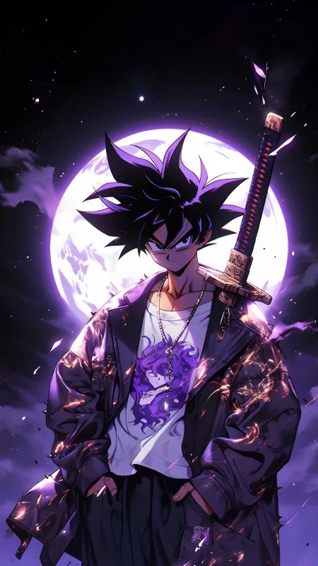 Anime Swordsman Purple Moon Wallpaper