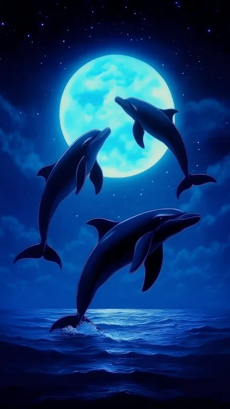 Dolphin Dark Blue Background Black Wallpaper