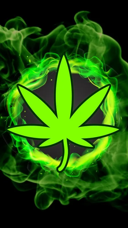 Green Flame Weed Leaf Black Wallpaper