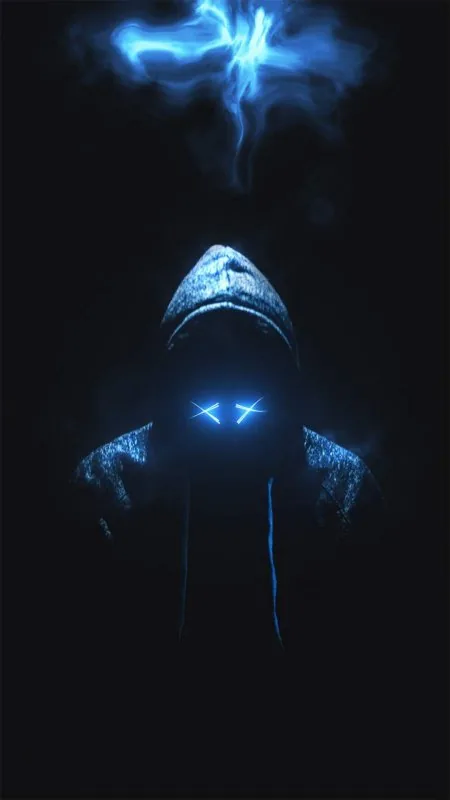 Hooded Figure Neon Eyes Black Wallpaper