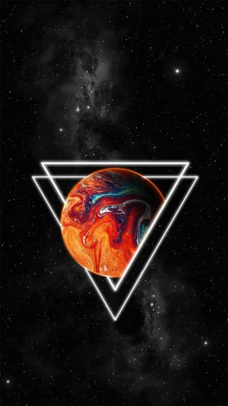Marbled Planet Neon Triangles Black Wallpaper