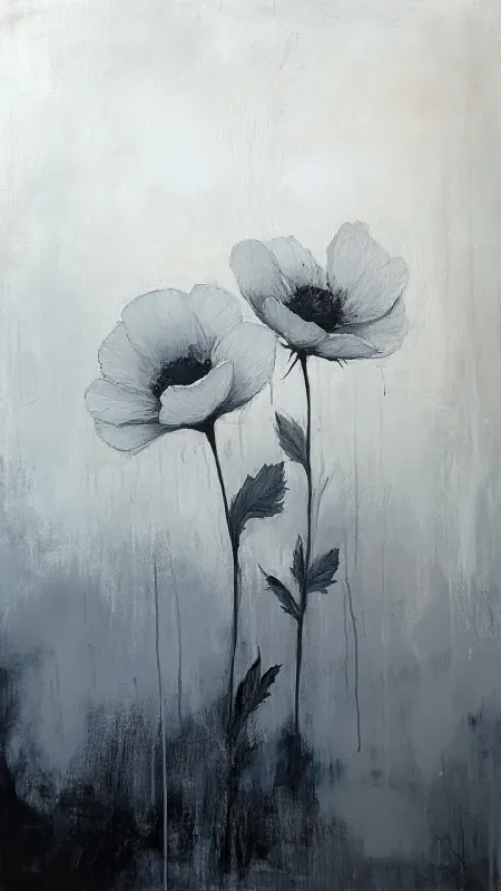 Black Minimalistic Painting Vintage Floral Wallpaper