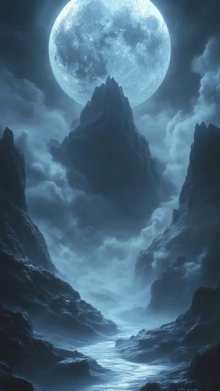 Rocks Moon Full Moon Gorge Night Dark Black Wallpaper