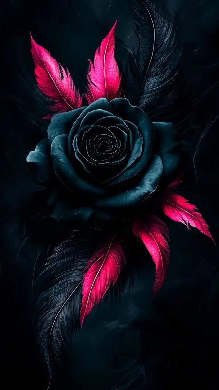 Rose Feathers Pink Dark Black Wallpaper