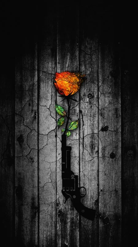 Rose Flower Gun Boards Old Art Black Wallpaper
