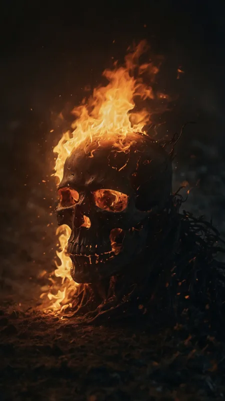 Skull Fire Flame Ashes Darkness HD Black Wallpaper