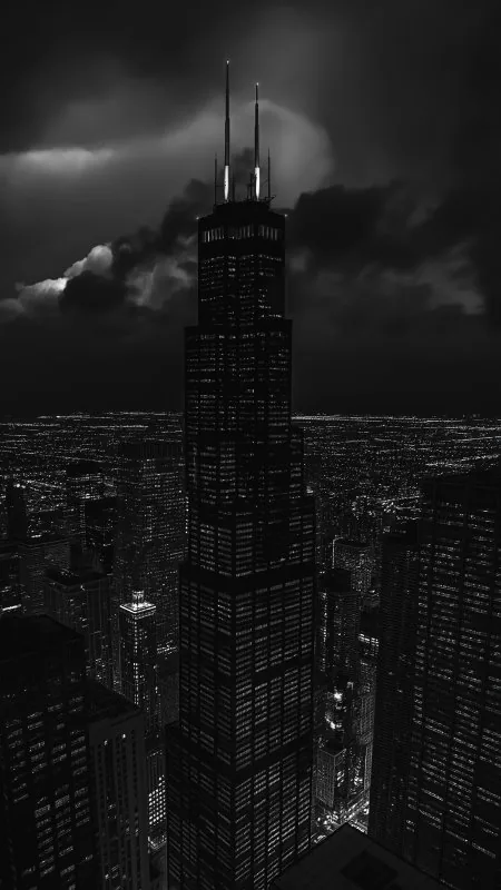 Skyscraper Lights City Night Dark HD Black Wallpaper