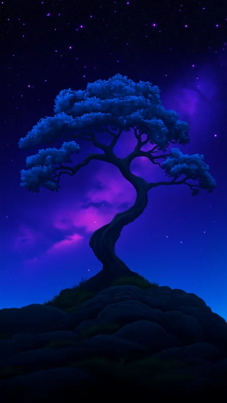 Tree Dark Bule Background HD Black Wallpaper