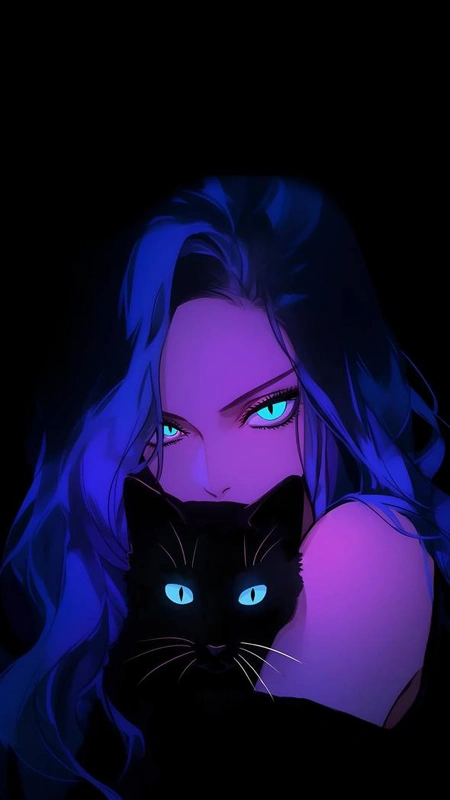 Blue Hair Girl With Cat Wallpaper