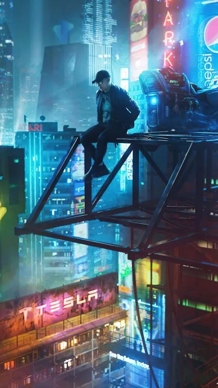 Cool Alone Boy Night City Wallpaper