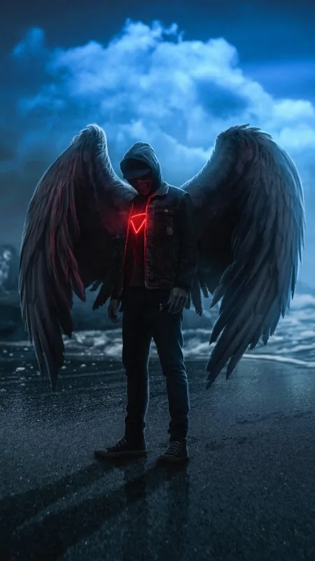 Cool Angel Dark Neon Glow Wings Wallpaper