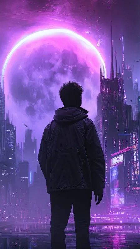 Boy City Moon Neon HD Cool Wallpaper