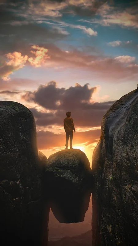 Boy Standing Mountains Cool Wallpaper
