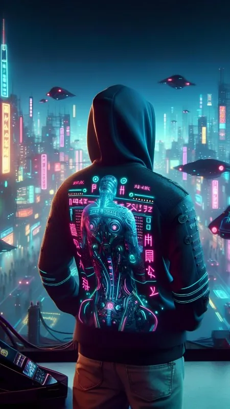 Cool Boy Window Cyberpunk City Wallpaper
