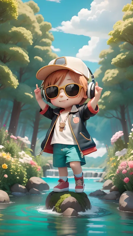 Chibi Boy With Headphones Cool Wallpaper
