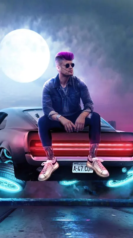 Cool Cyber Boy On Hover Car Wallpaper