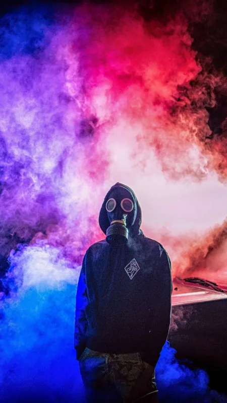 Cyberpunk Man Colorful Smoke Bomb Cool Wallpaper