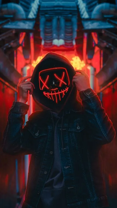 Hoodie Guy Red Neon Light Cool Wallpaper