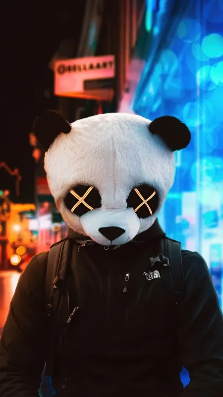 Cool Panda Glowing Eyes City Wallpaper