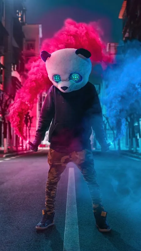 Panda With Two Smoke Bombs HD Cool Wallpaper