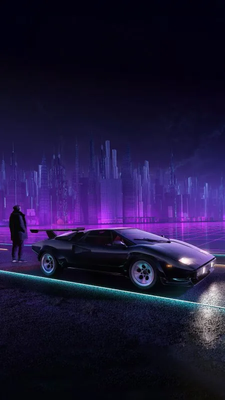 Cool Retropunk Lamborghini Classic With Boy Wallpaper