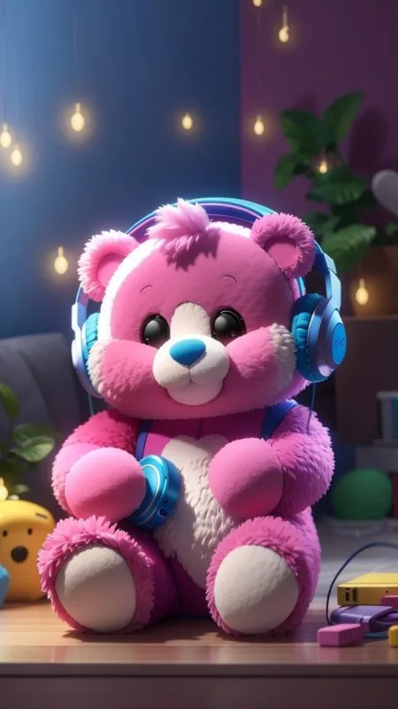Cute Bear Listening To Music Wallpaper