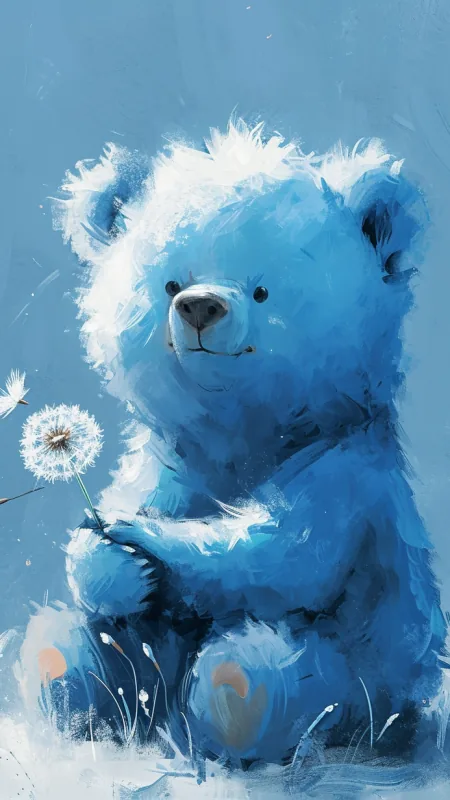 Cute Blue Teddy Art Wallpaper