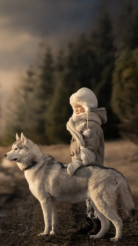 Cute Boy With Dog Phone Wallpaper