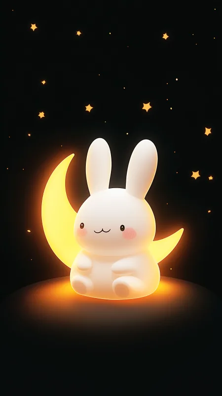 Bunny And Glowing Moon Cute Wallpaper