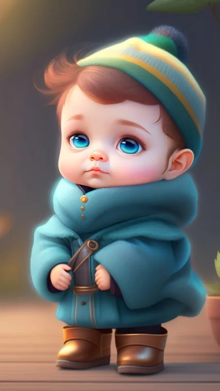Cartoon Toddler In Teal Coat Cute Wallpaper